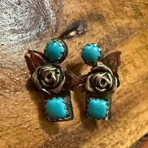 Rose and turquoise post earrings